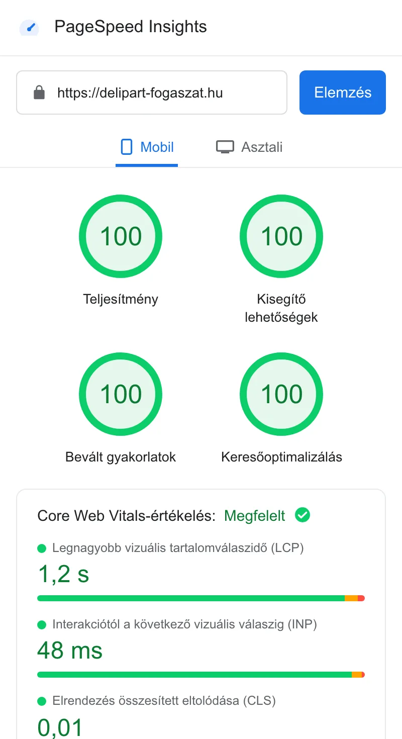PageSpeed-mérés: négyszer 100 pont